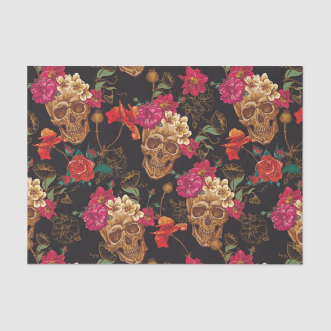 Halloween pattern,skulls,roses,gothic,black,trendy tissue paper (Front)