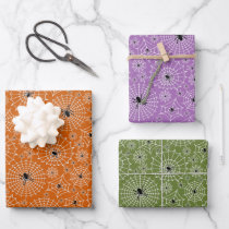 Halloween Pattern | Spiders on Spiderwebs 3 Colors Wrapping Paper Sheets