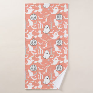 Halloween pattern. Spooky and cute.b L Orange BG Bath Towel