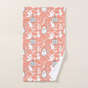 Halloween pattern. Spooky and cute.b L Orange BG Hand Towel