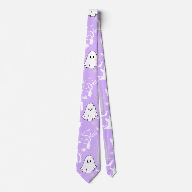 Halloween pattern. Spooky and cute.b L Purple BG Neck Tie (Front)