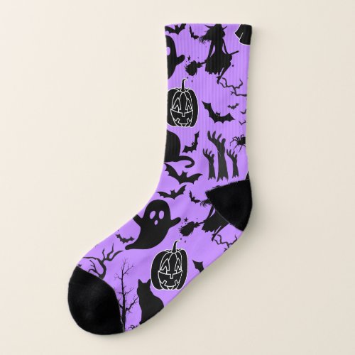 Halloween pattern Spooky and cuteb L Purple BG Socks