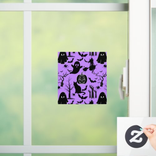 Halloween pattern Spooky and cuteb L Purple BG Window Cling