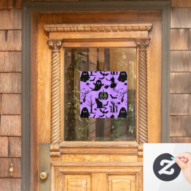 Halloween pattern. Spooky and cute.b L Purple BG Window Cling (Home Door)