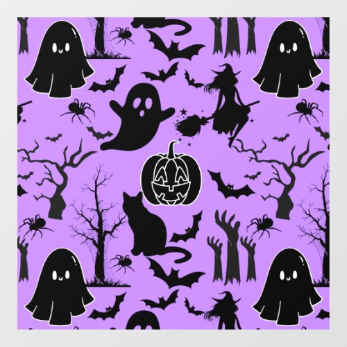 Halloween pattern Spooky and cuteb L Purple BG Window Cling