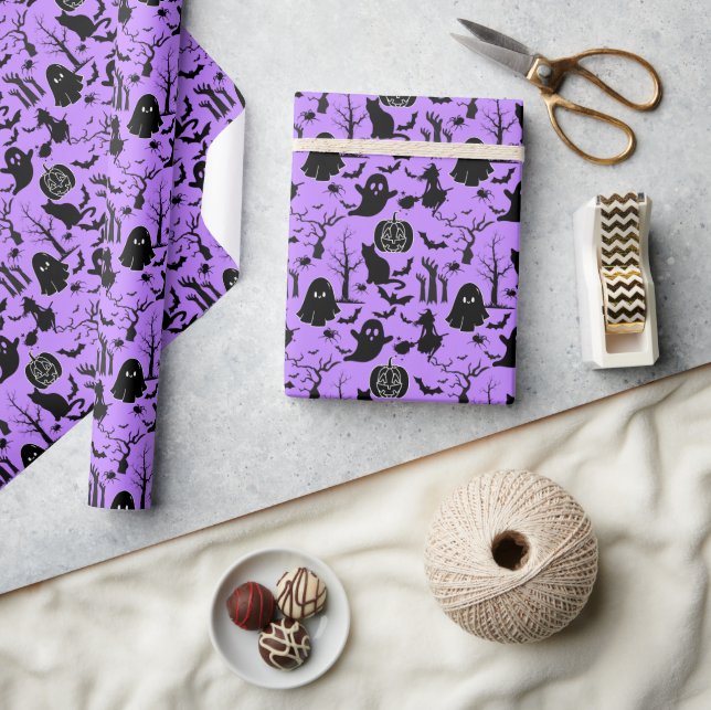 Halloween pattern. Spooky and cute.b L Purple BG Wrapping Paper (Crafts)