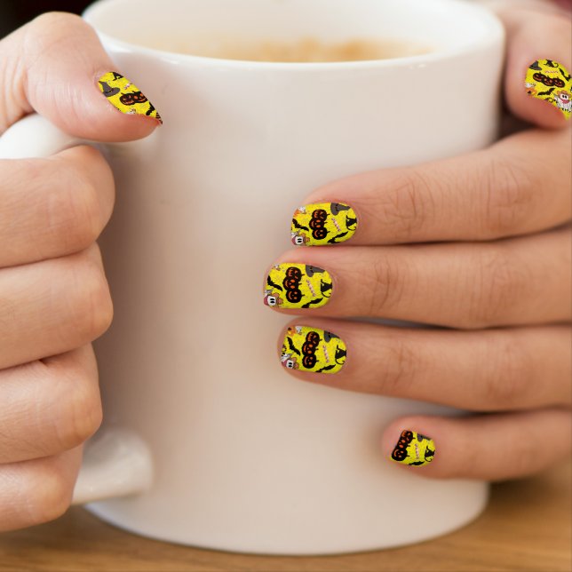Halloween pattern. Spooky and cute B Yellow BG Minx Nail Art (Insitu - Mug)
