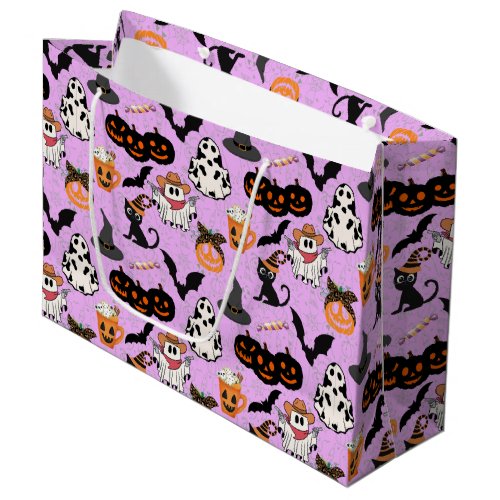 Halloween pattern Spooky and cute L Purple BG Large Gift Bag