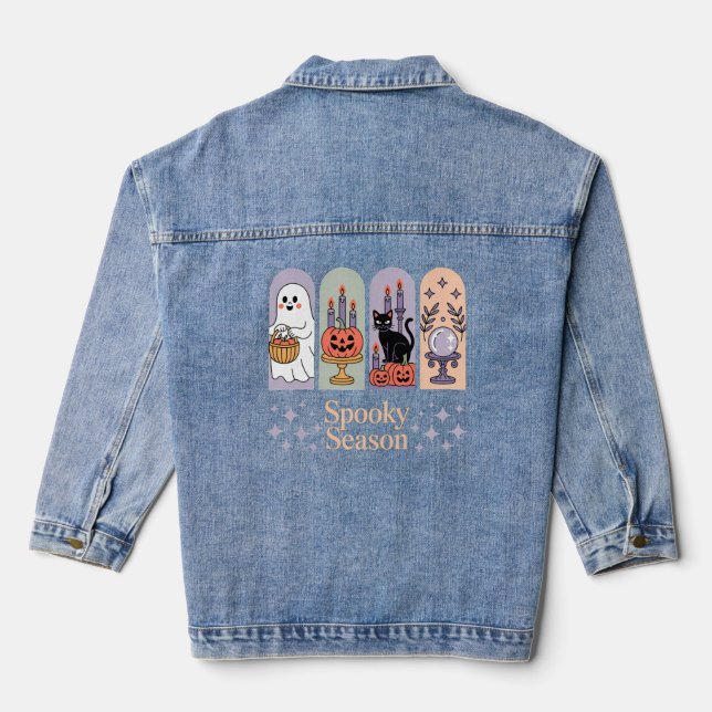 Halloween Pattern Spooky Season Denim Jacket (Back)