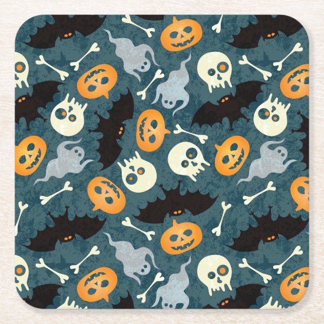 Halloween pattern square paper coaster (Front)
