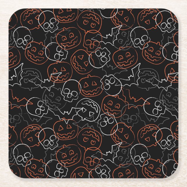 Halloween Pattern Square Paper Coaster (Front)