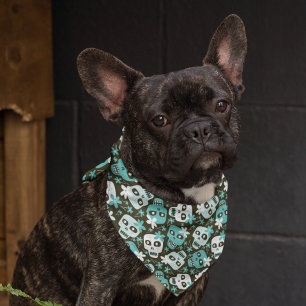 Halloween Pattern Turquoise Skulls Flowers Bandana