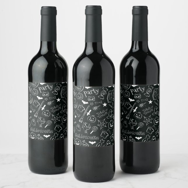 Halloween Pattern Wine Label (Bottles)