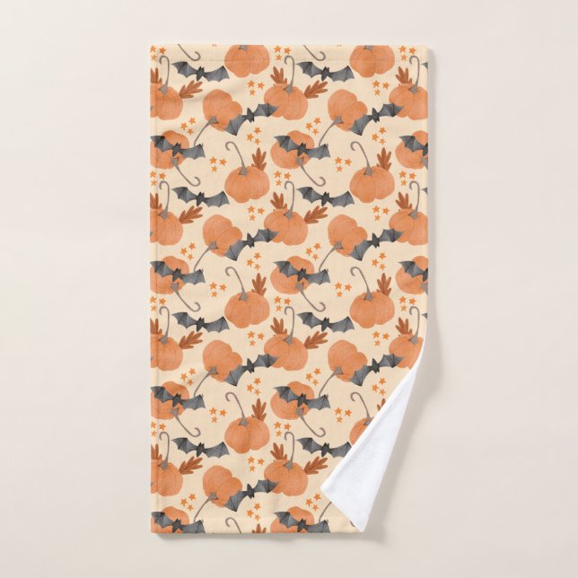 Halloween Pattern With Bats and Beige Pattern Hand Towel (Hand Towel)