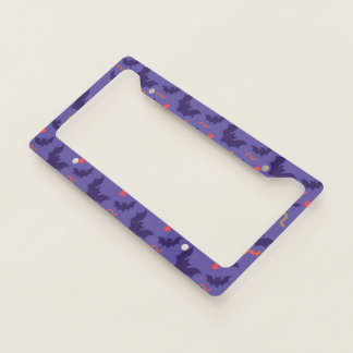 Halloween Pattern With Bats and Blue Pattern License Plate Frame