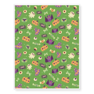 Halloween Pattern With Bats and Green Pattern Temporary Tattoos