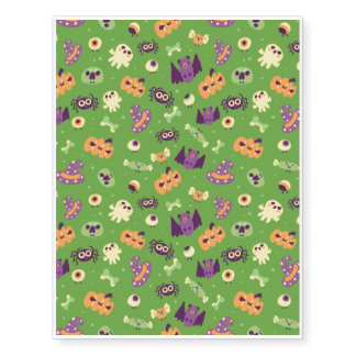 Halloween Pattern With Bats and Green Pattern Temporary Tattoos