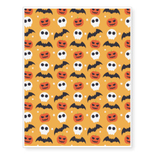 Halloween Pattern With Bats and Orange Pattern Temporary Tattoos