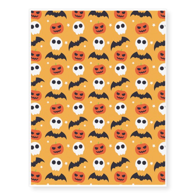 Halloween Pattern With Bats and Orange Pattern Temporary Tattoos (Front)