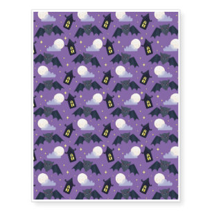 Halloween Pattern With Bats and Purple Pattern Temporary Tattoos