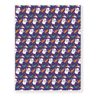 Halloween Pattern With Bats and Purple Pattern Temporary Tattoos