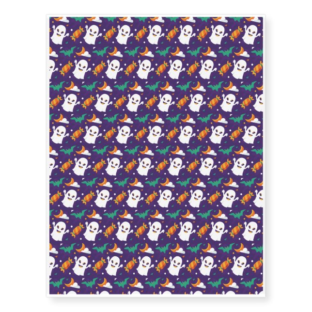 Halloween Pattern With Bats and Purple Pattern Temporary Tattoos (Front)