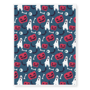 Halloween Pattern With Bats and Turquoise Pattern Temporary Tattoos