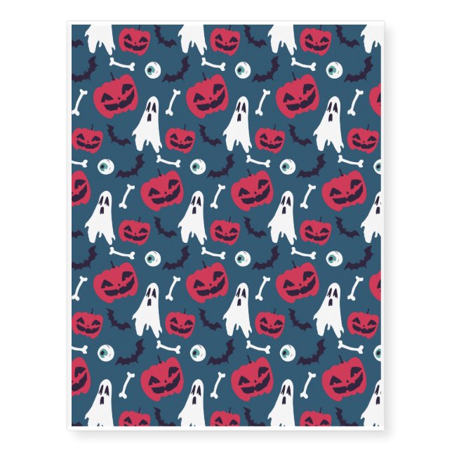 Halloween Pattern With Bats and Turquoise Pattern Temporary Tattoos (Front)