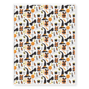 Halloween Pattern With Bats and White Pattern Temporary Tattoos