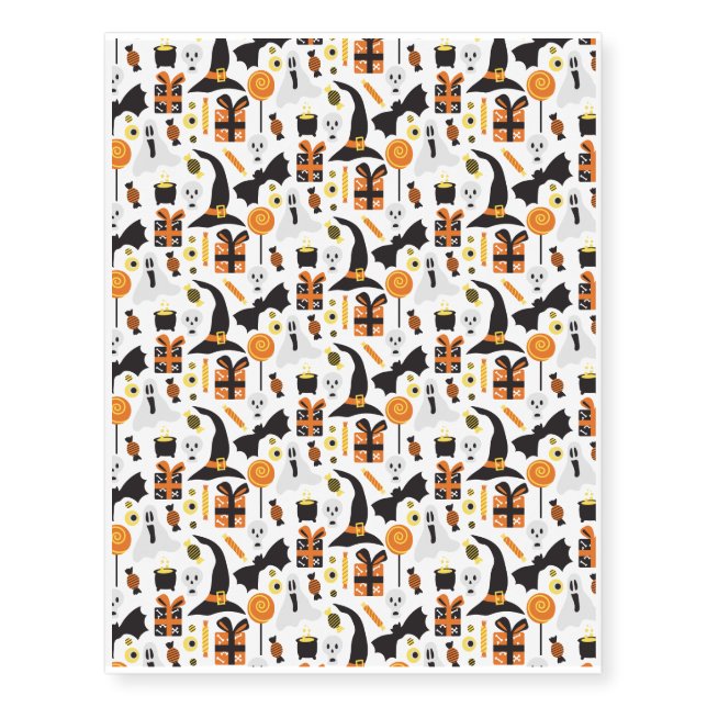 Halloween Pattern With Bats and White Pattern Temporary Tattoos (Front)