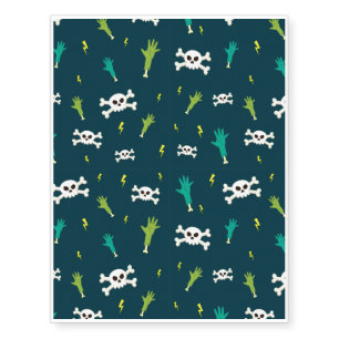 Halloween Pattern With Bones and Turquoise Pattern Temporary Tattoos