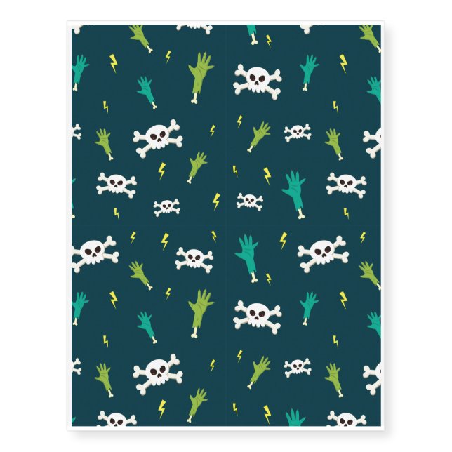 Halloween Pattern With Bones and Turquoise Pattern Temporary Tattoos (Front)
