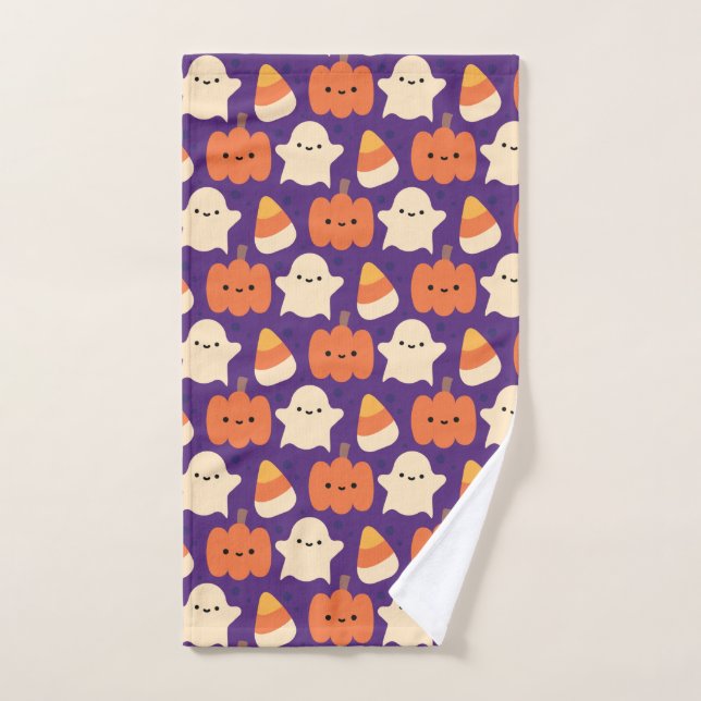 Halloween Pattern With Candy and Purple Pattern Hand Towel (Hand Towel)