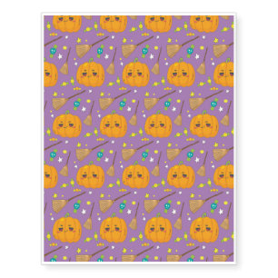Halloween Pattern With Candy and Purple Pattern Temporary Tattoos