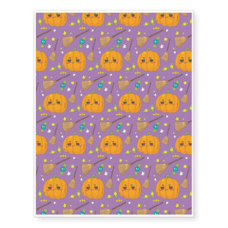 Halloween Pattern With Candy and Purple Pattern Temporary Tattoos