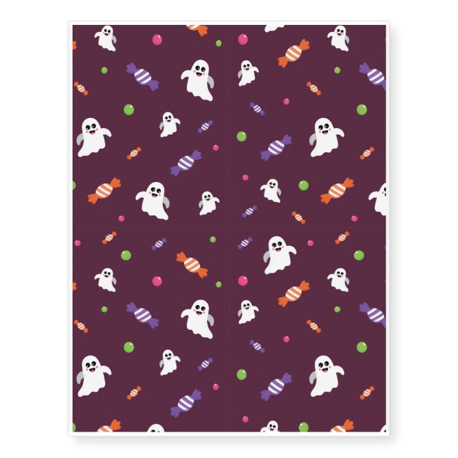 Halloween Pattern With Candy and Red Pattern Temporary Tattoos (Front)