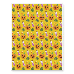 Halloween Pattern With Candy and Yellow Pattern Temporary Tattoos