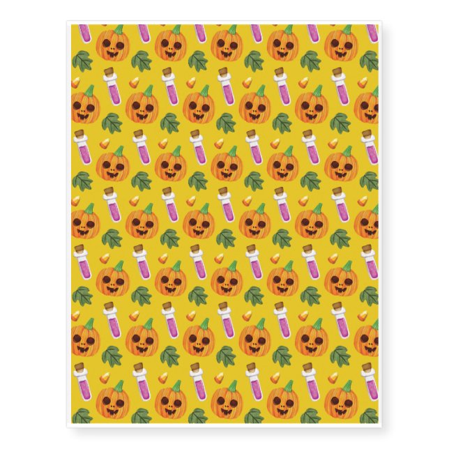 Halloween Pattern With Candy and Yellow Pattern Temporary Tattoos (Front)