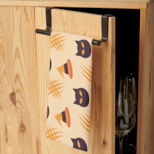 Halloween Pattern With Cats and Beige Pattern Kitchen Towel