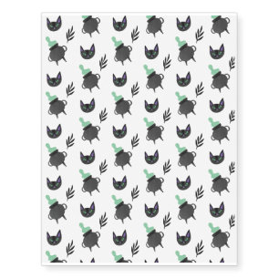 Halloween Pattern With Cats and White Pattern Temporary Tattoos