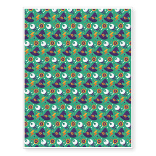 Halloween Pattern With Eyes and Green Pattern Temporary Tattoos