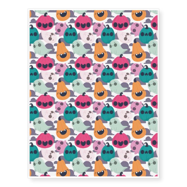 Halloween Pattern With Ghost and Black Pattern Temporary Tattoos (Front)