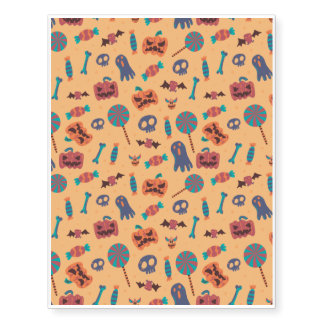 Halloween Pattern With Ghost and Orange Pattern Temporary Tattoos