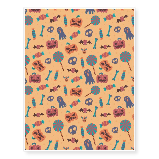 Halloween Pattern With Ghost and Orange Pattern Temporary Tattoos (Front)