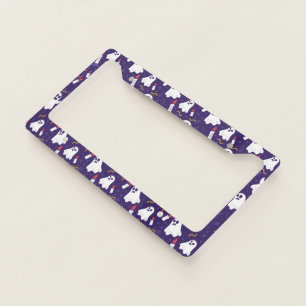Halloween Pattern With Ghost and Purple Pattern License Plate Frame