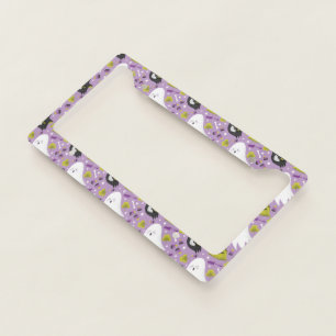 Halloween Pattern With Ghost and Purple Pattern License Plate Frame