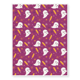 Halloween Pattern With Ghost and Purple Pattern Temporary Tattoos