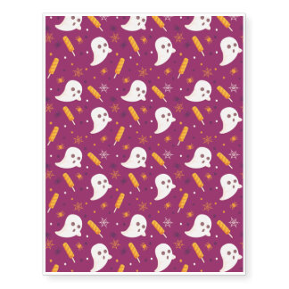 Halloween Pattern With Ghost and Purple Pattern Temporary Tattoos
