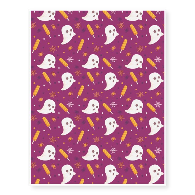 Halloween Pattern With Ghost and Purple Pattern Temporary Tattoos (Front)