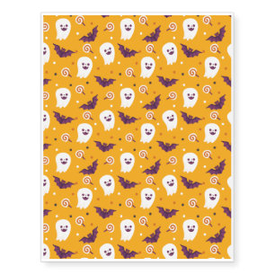 Halloween Pattern With Ghost and Yellow Pattern Temporary Tattoos